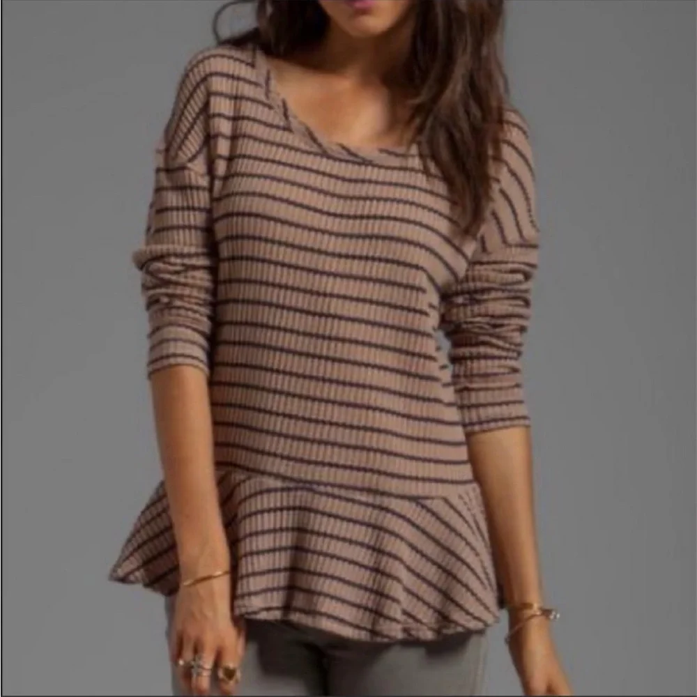 We The Free Auntie Em Peplum Thermal Top Boho Brown
